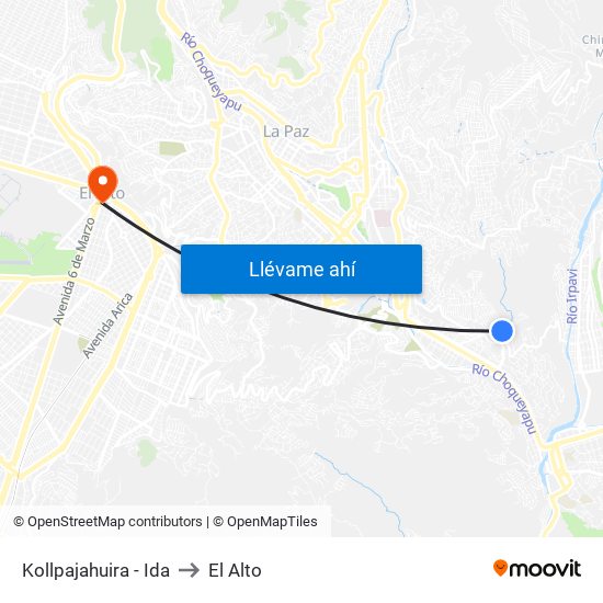 Kollpajahuira - Ida to El Alto map