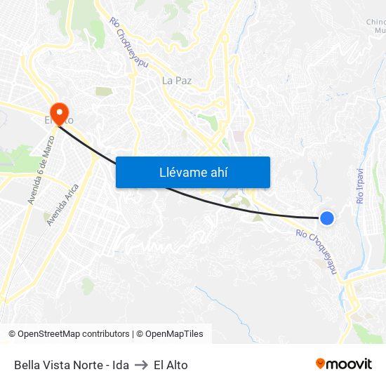 Bella Vista Norte - Ida to El Alto map