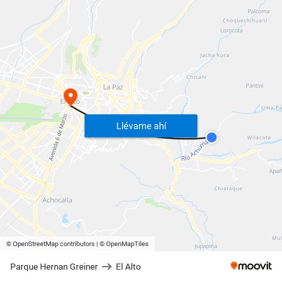 Parque Hernan Greiner to El Alto map