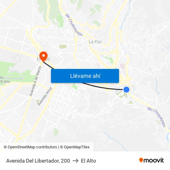 Avenida Del Libertador, 200 to El Alto map