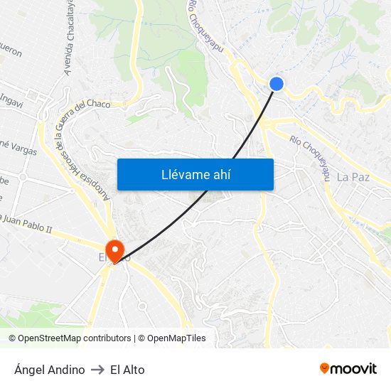Ángel Andino to El Alto map