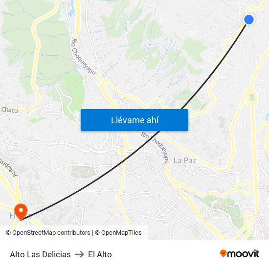 Alto Las Delicias to El Alto map
