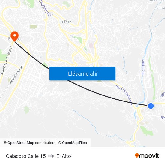 Calacoto Calle 15 to El Alto map