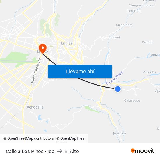 Calle 3 Los Pinos - Ida to El Alto map