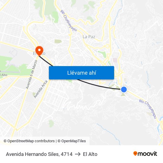Avenida Hernando Siles, 4714 to El Alto map