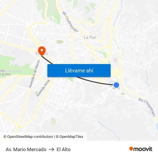 Av. Mario Mercado to El Alto map
