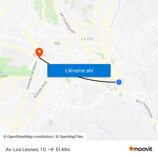 Av. Los Leones, 10 to El Alto map