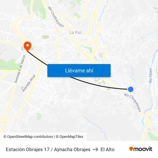 Estación Obrajes 17 / Aynacha Obrajes to El Alto map