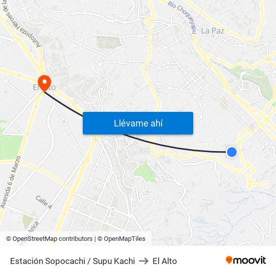 Estación Sopocachi / Supu Kachi to El Alto map