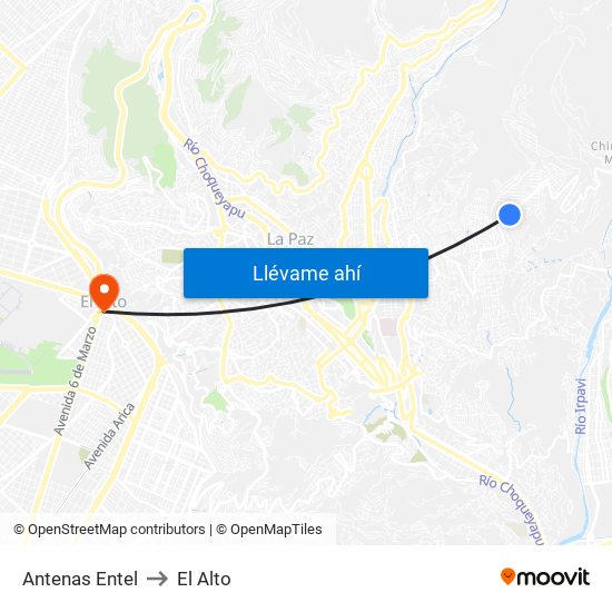 Antenas Entel to El Alto map