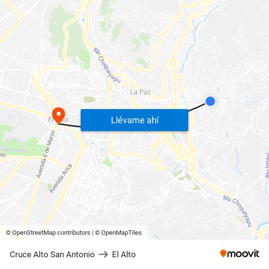 Cruce Alto San Antonio to El Alto map