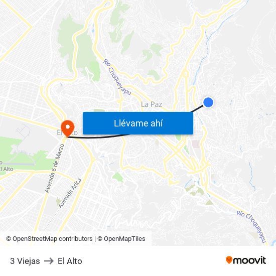 3 Viejas to El Alto map