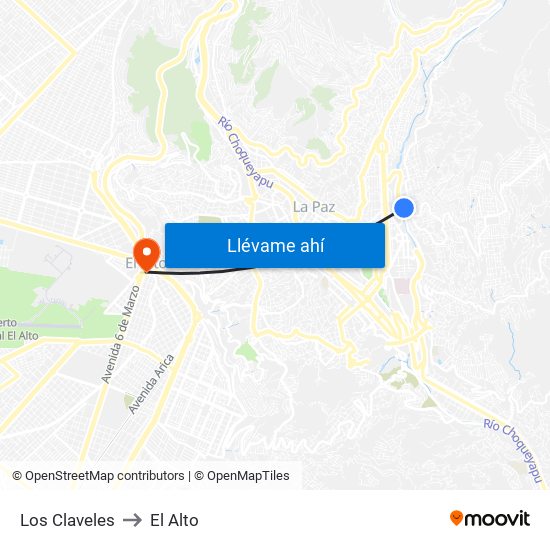 Los Claveles to El Alto map