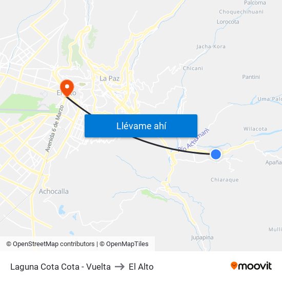 Laguna Cota Cota - Vuelta to El Alto map