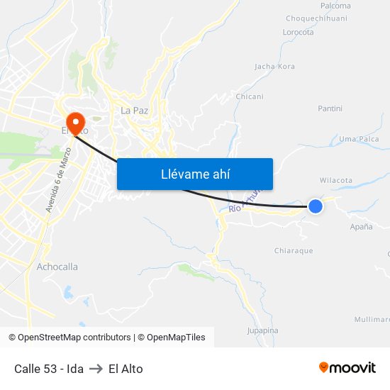 Calle 53 - Ida to El Alto map
