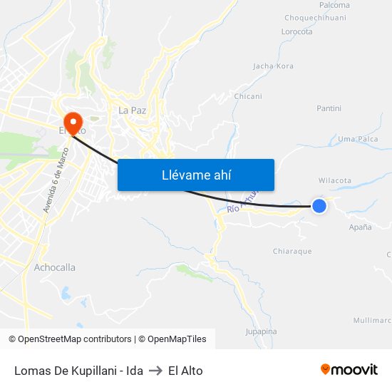 Lomas De Kupillani - Ida to El Alto map