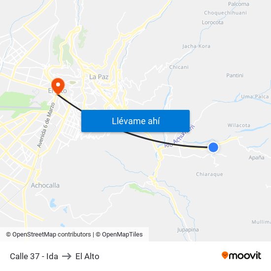 Calle 37 - Ida to El Alto map
