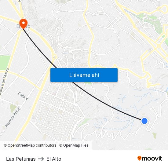 Las Petunias to El Alto map