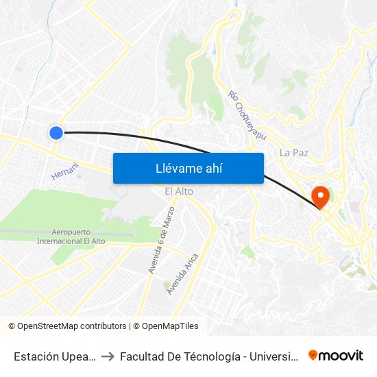 Estación Upea / Yatiña Uta to Facultad De Técnología - Universidad Mayor De San Andres map