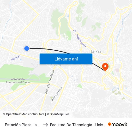 Estación Plaza La Paz / Suma Qamaña to Facultad De Técnología - Universidad Mayor De San Andres map