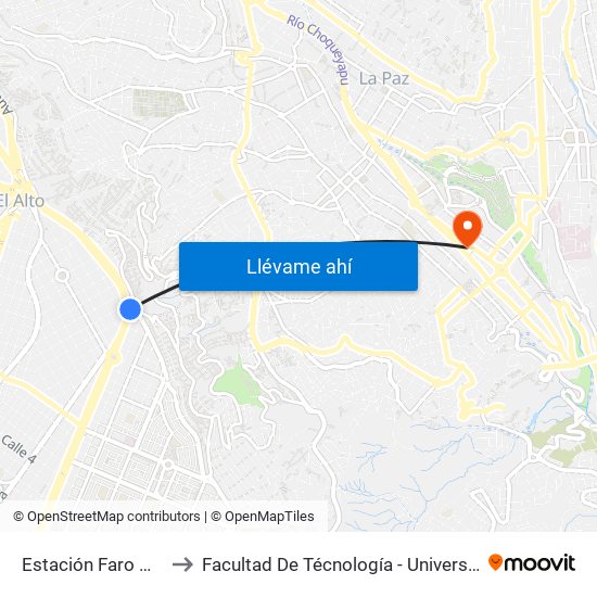 Estación Faro Murillo / Tiquira to Facultad De Técnología - Universidad Mayor De San Andres map