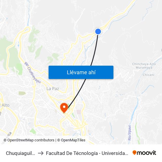 Chuquiaguillo Calle 3 to Facultad De Técnología - Universidad Mayor De San Andres map