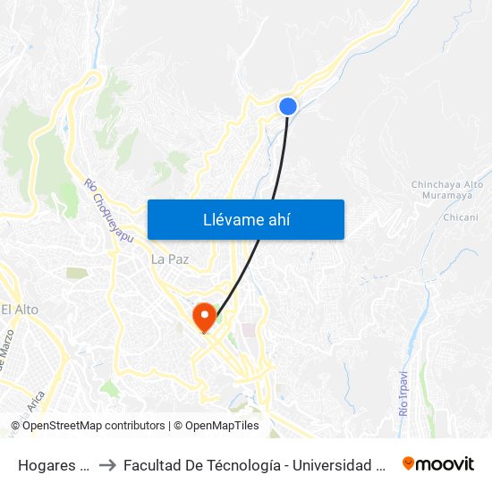 Hogares Fátima to Facultad De Técnología - Universidad Mayor De San Andres map