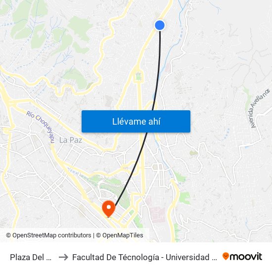 Plaza Del Maestro to Facultad De Técnología - Universidad Mayor De San Andres map