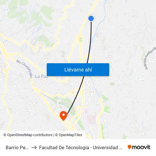 Barrio Petrolero to Facultad De Técnología - Universidad Mayor De San Andres map
