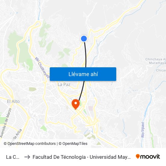 La Chirca to Facultad De Técnología - Universidad Mayor De San Andres map