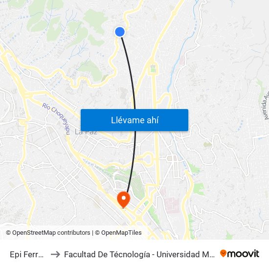 Epi Ferroviario to Facultad De Técnología - Universidad Mayor De San Andres map