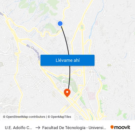 U.E. Adolfo Costa Du Rels to Facultad De Técnología - Universidad Mayor De San Andres map