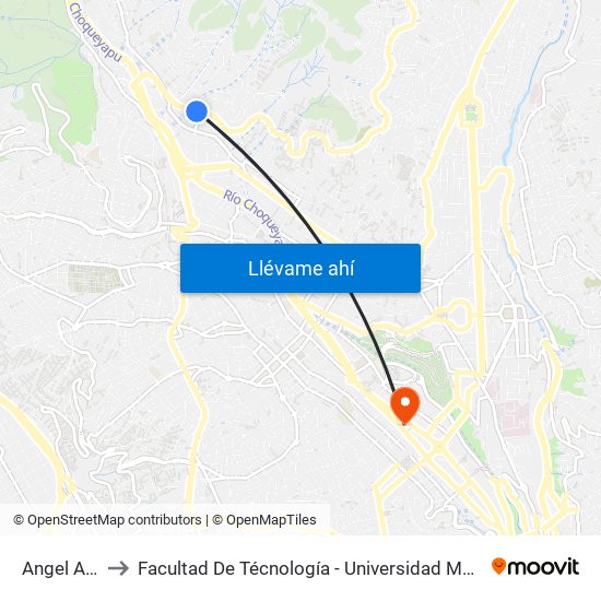 Angel Andino to Facultad De Técnología - Universidad Mayor De San Andres map