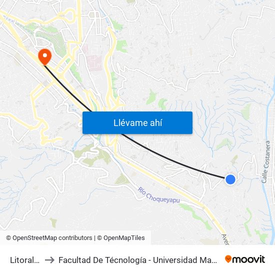 Litoral - Ida to Facultad De Técnología - Universidad Mayor De San Andres map