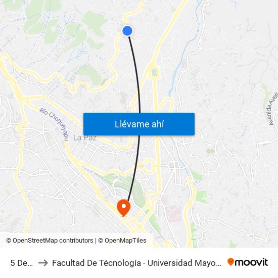 5 Dedos to Facultad De Técnología - Universidad Mayor De San Andres map