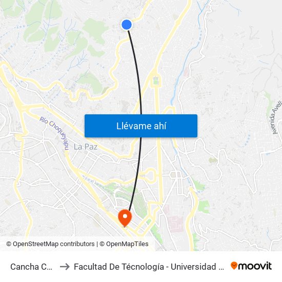 Cancha Chapuma to Facultad De Técnología - Universidad Mayor De San Andres map