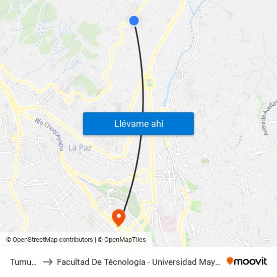 Tumupasa to Facultad De Técnología - Universidad Mayor De San Andres map