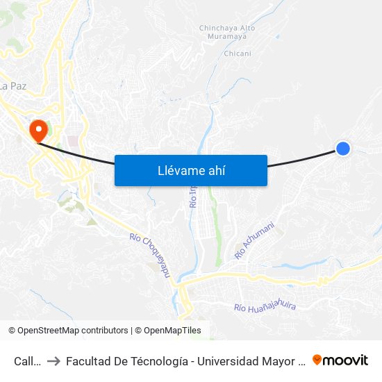 Calle 1 to Facultad De Técnología - Universidad Mayor De San Andres map