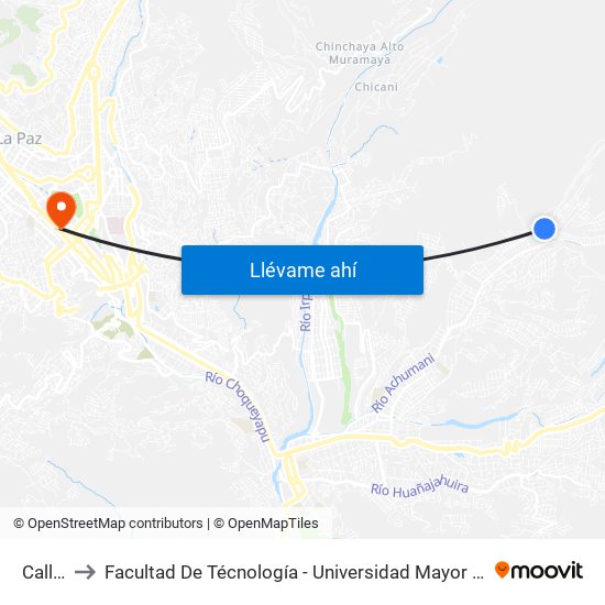 Calle 5 to Facultad De Técnología - Universidad Mayor De San Andres map