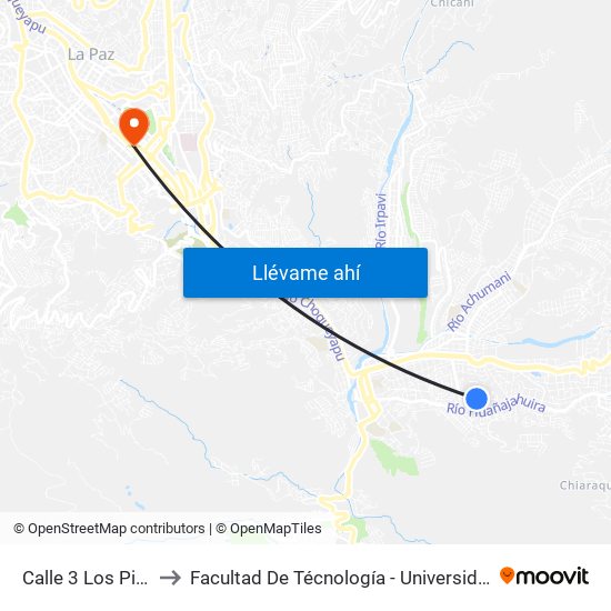 Calle 3 Los Pinos - Vuelta to Facultad De Técnología - Universidad Mayor De San Andres map
