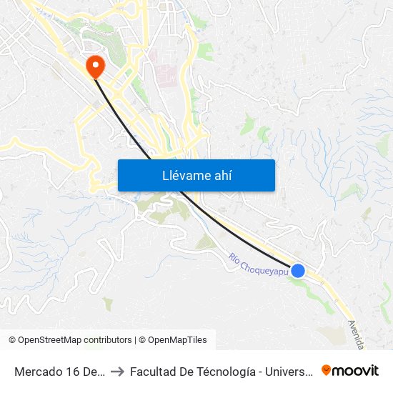 Mercado 16 De Julio - Vuelta to Facultad De Técnología - Universidad Mayor De San Andres map