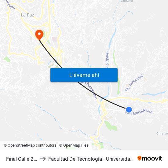 Final Calle 21 - Vuelta to Facultad De Técnología - Universidad Mayor De San Andres map