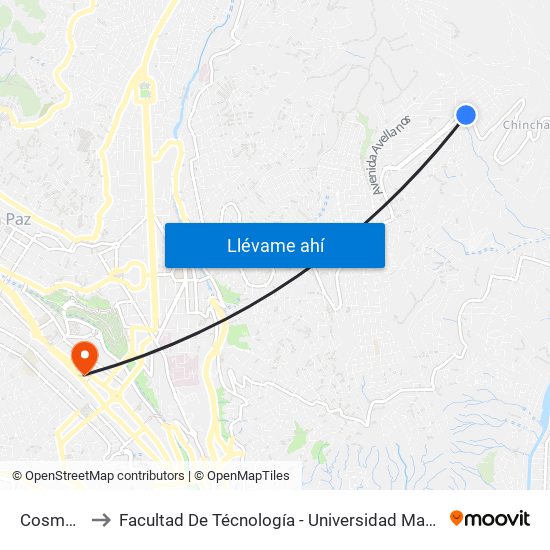 Cosmos 85 to Facultad De Técnología - Universidad Mayor De San Andres map