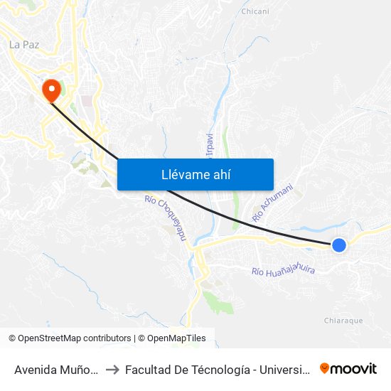 Avenida Muñoz Reyes, 636 to Facultad De Técnología - Universidad Mayor De San Andres map
