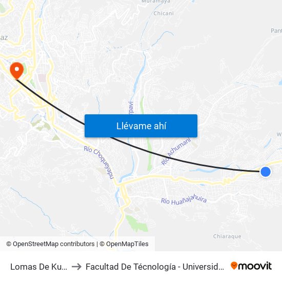 Lomas De Kupillani - Ida to Facultad De Técnología - Universidad Mayor De San Andres map