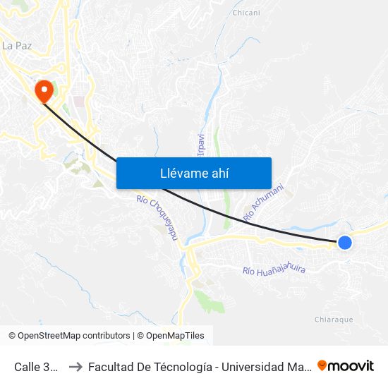 Calle 37 - Ida to Facultad De Técnología - Universidad Mayor De San Andres map