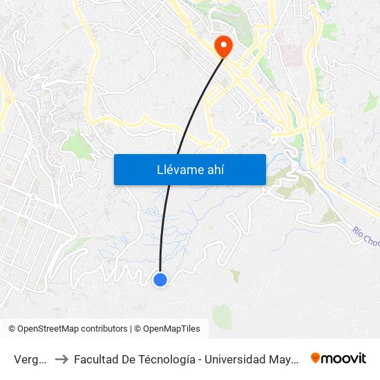 Vergelito to Facultad De Técnología - Universidad Mayor De San Andres map