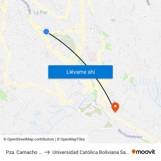 Pza. Camacho - Ida to Universidad Católica Boliviana San Pablo map