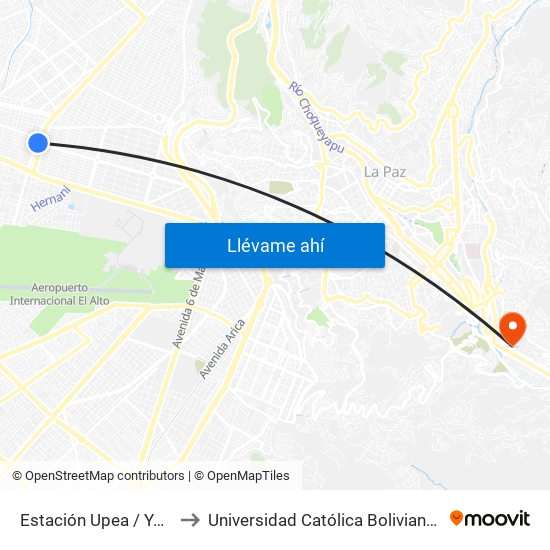 Estación Upea / Yatiña Uta to Universidad Católica Boliviana San Pablo map