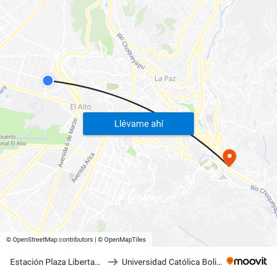 Estación Plaza Libertad / Qhana Thaki to Universidad Católica Boliviana San Pablo map